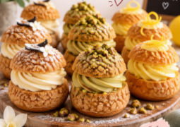 Choux craquelins vanille, pistache, citron